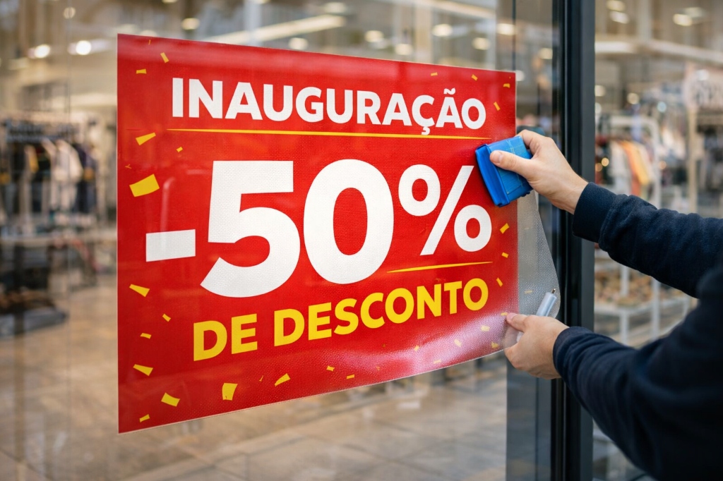 Adesivo para vitrine com aplicação comercial para loja