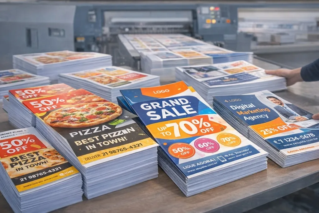 Panfletos e folders produzidos pela Live Printer
