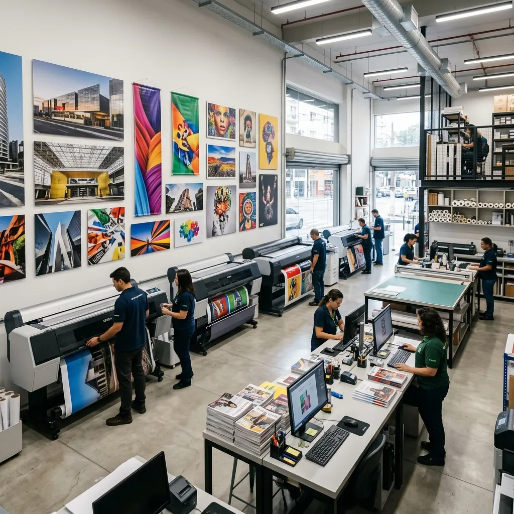 Equipe e estrutura da gráfica Live Printer em Niterói